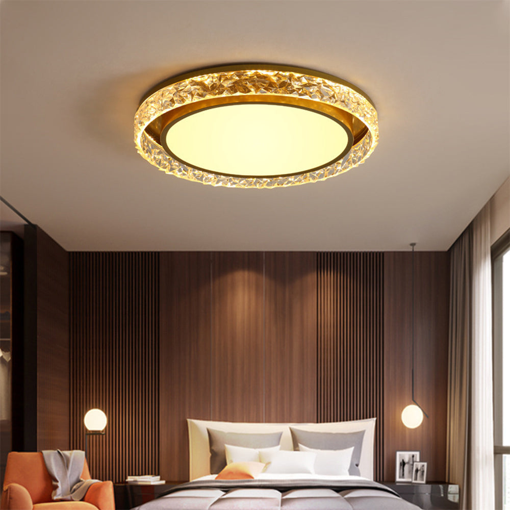 Crystal Halo LED Ceiling Light, Luxury Dimmable Glass Flush Mount Light for Living Room, Bedroom and Hallway