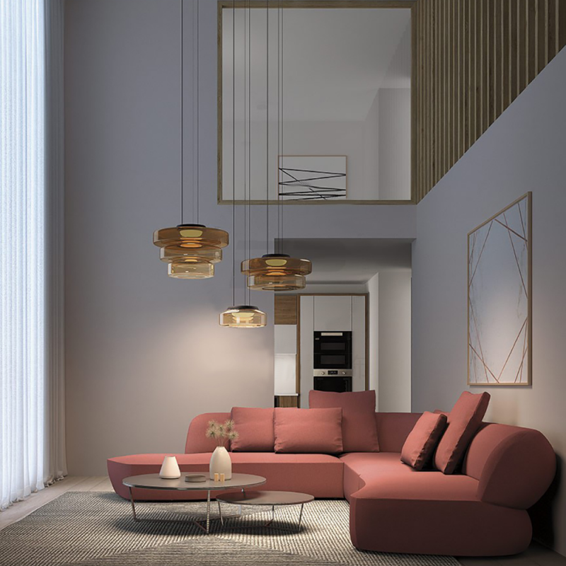Glass Pendant Lamp, Contemporary Bauhaus Style Glass Ceiling Light, Hanging Lamp for Dining Room, Living Room and Bedroom