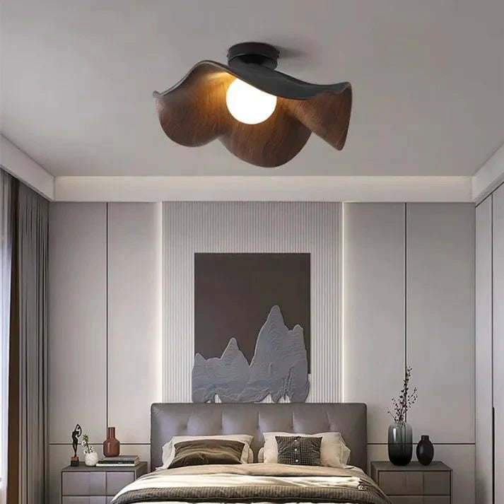 Scandinavian Wooden Lotus Ceiling Light, Solid Wood and Iron Layered Petal Ceiling Lamp for Living Room, Bedroom and Hallway