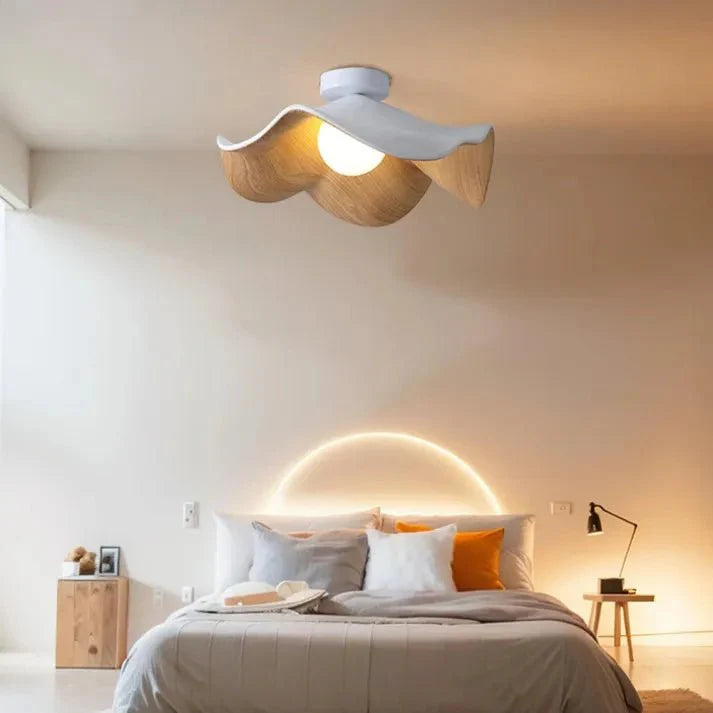 Scandinavian Wooden Lotus Ceiling Light, Solid Wood and Iron Layered Petal Ceiling Lamp for Living Room, Bedroom and Hallway