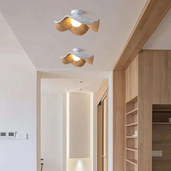 Scandinavian Wooden Lotus Ceiling Light, Solid Wood and Iron Layered Petal Ceiling Lamp for Living Room, Bedroom and Hallway