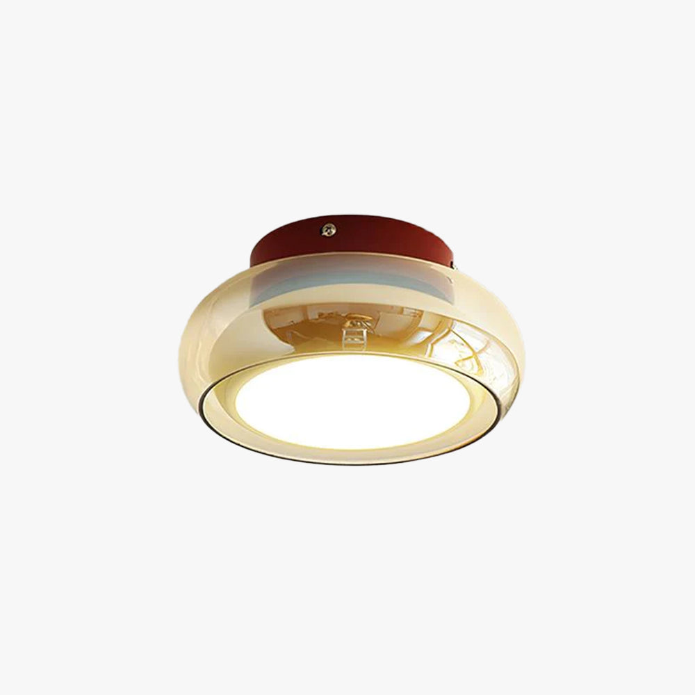 June Retro Glass Flush Mount Ceiling Light, Vintage Ribbed Glass LED Ceiling Lamp for Living Room, Bedroom, Hallway and Kitchen