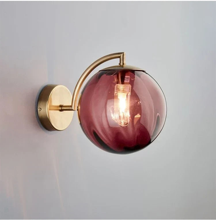Modern Glass Ball Wall Lamp, Minimalist Tinted Glass and Brass Sconce, Concealed Fitting Wall Light for Living Room, Bedroom and Hallway