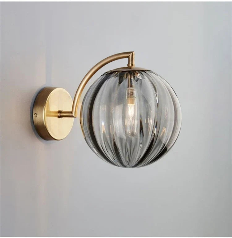 Modern Glass Ball Wall Lamp, Minimalist Tinted Glass and Brass Sconce, Concealed Fitting Wall Light for Living Room, Bedroom and Hallway