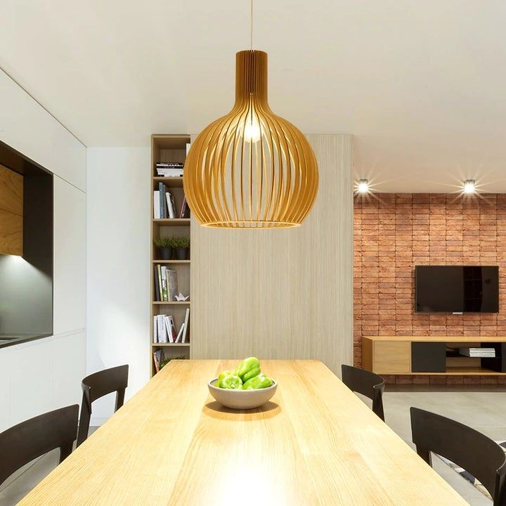 Handcrafted Wooden Pendant Light, Scandinavian Solid Wood Ceiling Light, Hanging Lamp for Dining Room, Living Room and Hallway