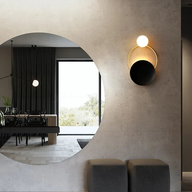 Designer Glass Wall Lamp, Minimalist Spherical Glass and Brushed Metal Wall Sconce for Living Room, Bedroom and Hallway