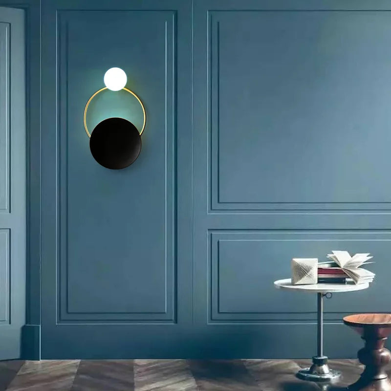Designer Glass Wall Lamp, Minimalist Spherical Glass and Brushed Metal Wall Sconce for Living Room, Bedroom and Hallway
