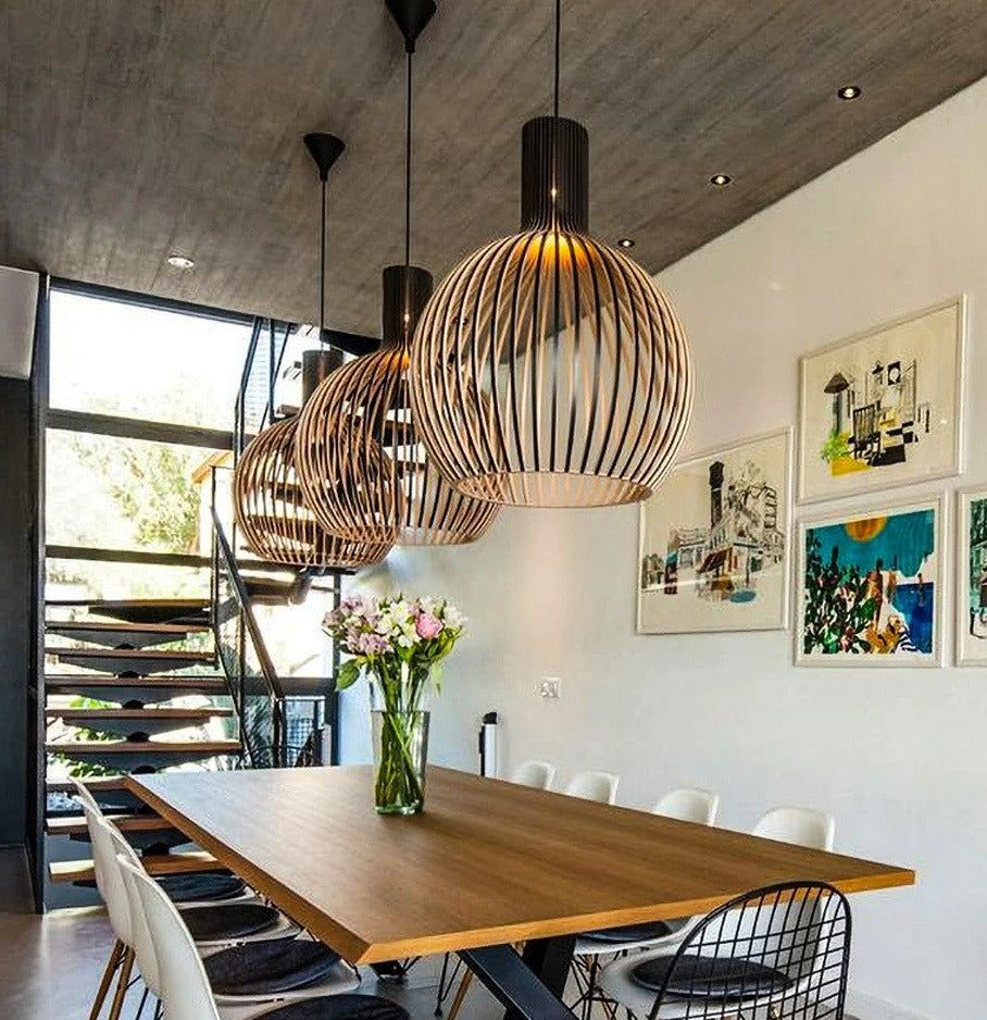 Handcrafted Wooden Pendant Light, Scandinavian Solid Wood Ceiling Light, Hanging Lamp for Dining Room, Living Room and Hallway