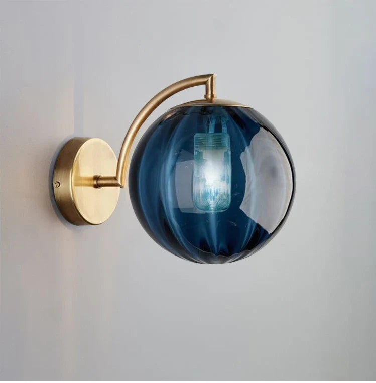 Modern Glass Ball Wall Lamp, Minimalist Tinted Glass and Brass Sconce, Concealed Fitting Wall Light for Living Room, Bedroom and Hallway