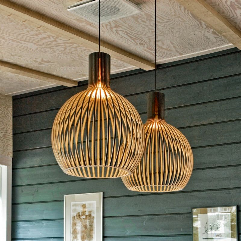 Handcrafted Wooden Pendant Light, Scandinavian Solid Wood Ceiling Light, Hanging Lamp for Dining Room, Living Room and Hallway