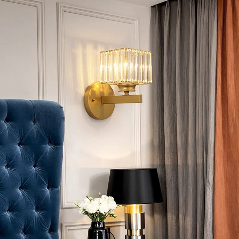 Crystal Wall Light, Minimalist Cut Crystal and Iron Wall Sconce, Concealed Fitting Wall Light for Living Room, Bedroom and Hallway