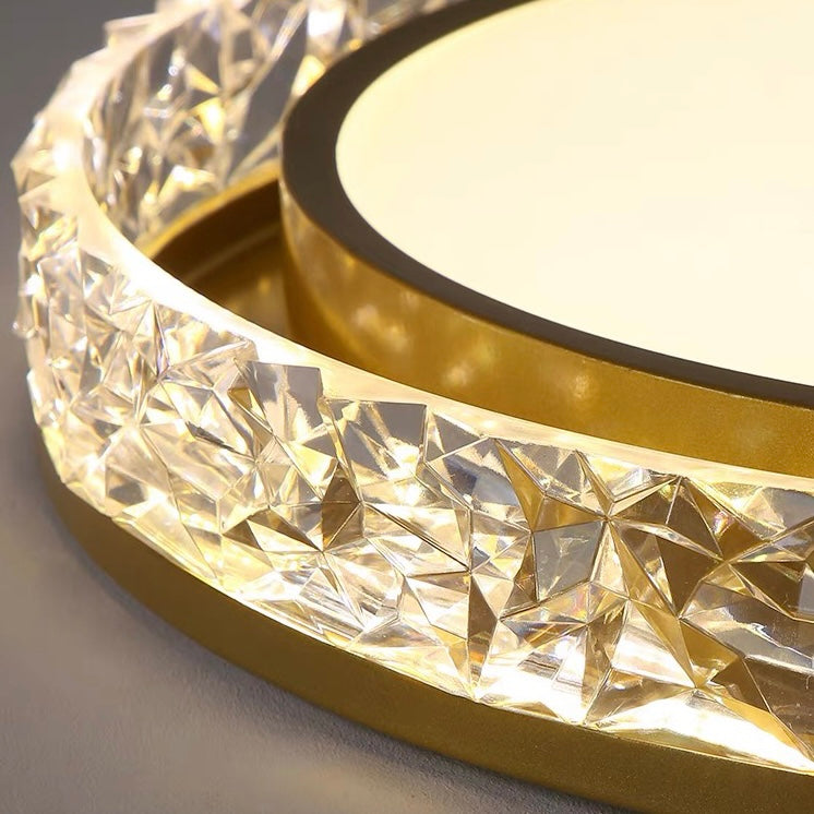 Crystal Halo LED Ceiling Light, Luxury Dimmable Glass Flush Mount Light for Living Room, Bedroom and Hallway