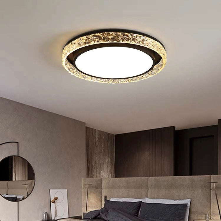 Crystal Halo LED Ceiling Light, Luxury Dimmable Glass Flush Mount Light for Living Room, Bedroom and Hallway