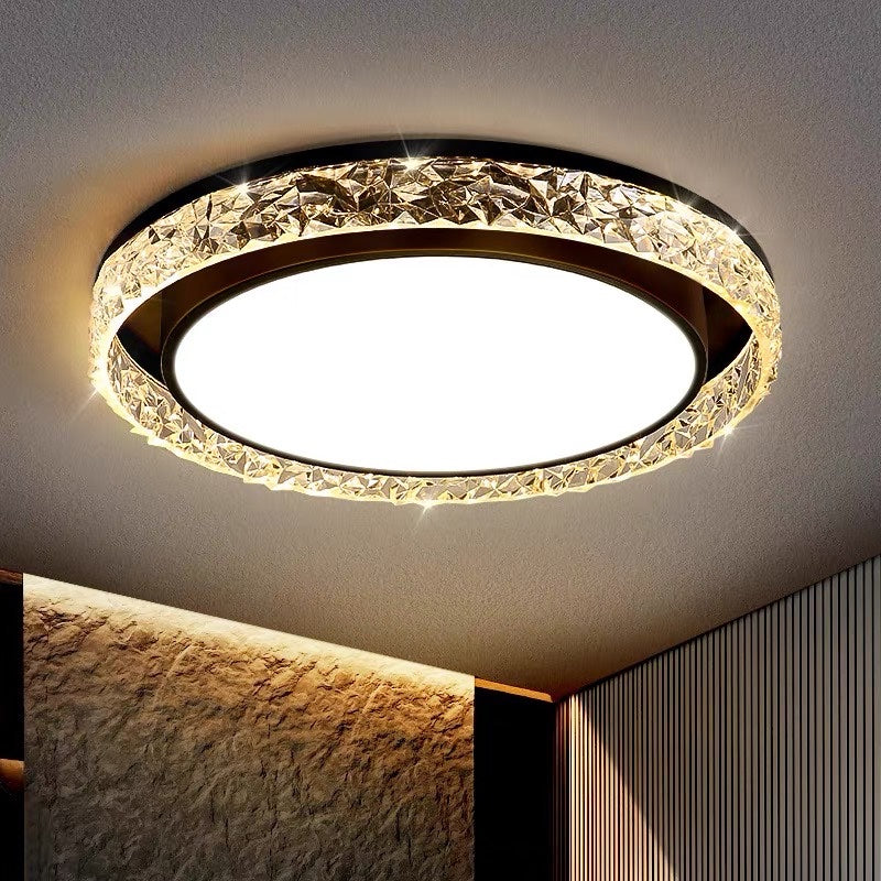 Crystal Halo LED Ceiling Light, Luxury Dimmable Glass Flush Mount Light for Living Room, Bedroom and Hallway