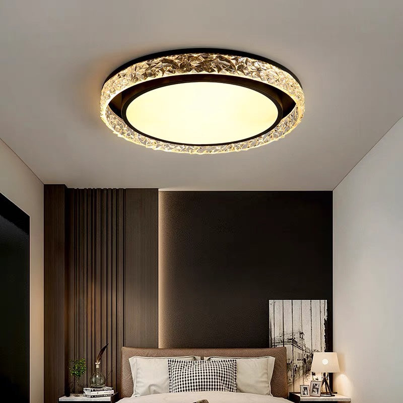 Crystal Halo LED Ceiling Light, Luxury Dimmable Glass Flush Mount Light for Living Room, Bedroom and Hallway