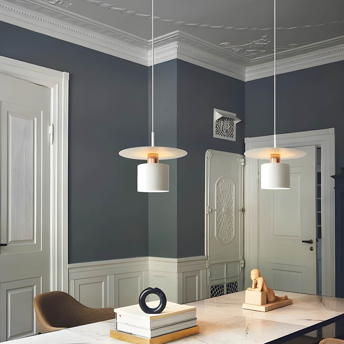 Pendant Light, Minimalist Neutral Finish Ceiling Light with Braided Cord for Dining Room, Living Room, Hallway and Bedroom