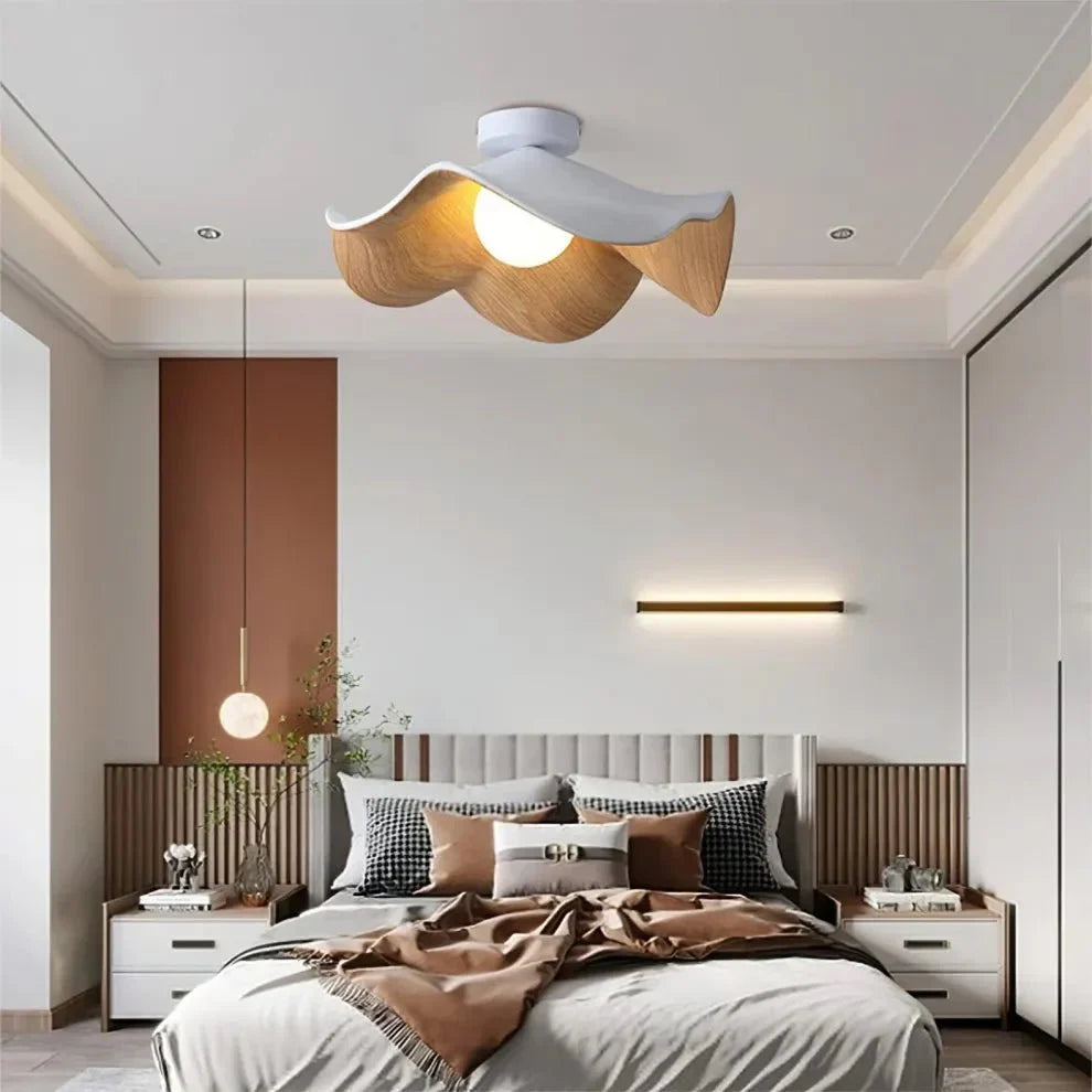 Scandinavian Wooden Lotus Ceiling Light, Solid Wood and Iron Layered Petal Ceiling Lamp for Living Room, Bedroom and Hallway