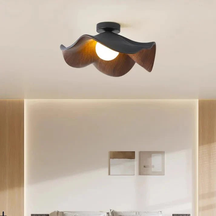 Scandinavian Wooden Lotus Ceiling Light, Solid Wood and Iron Layered Petal Ceiling Lamp for Living Room, Bedroom and Hallway