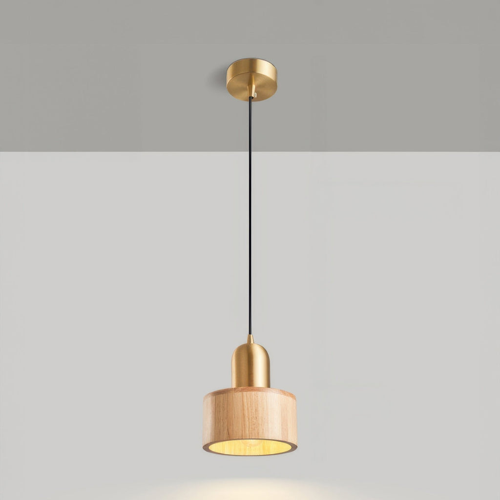 Cylinder Pendant Light, Luxury Solid Walnut and Brass Hanging Lamp for Dining Room, Living Room, Hallway and Kitchen Island