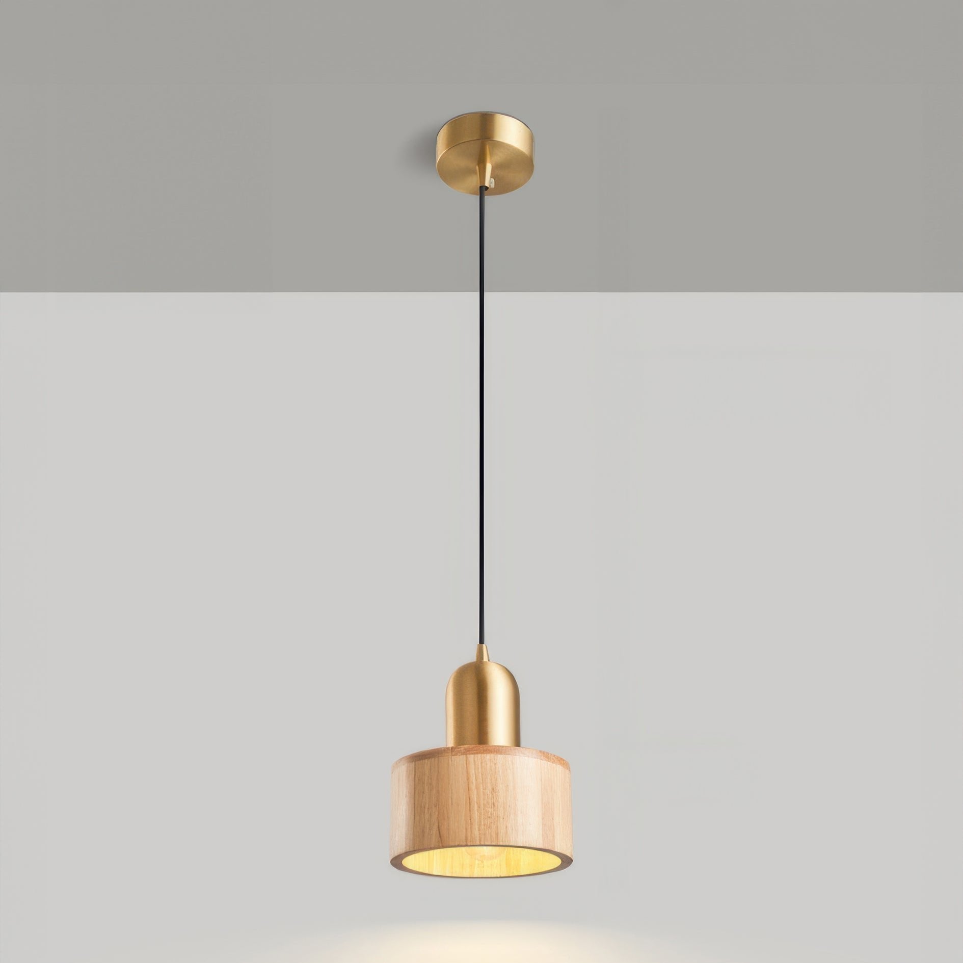 Cylinder Pendant Light, Luxury Solid Walnut and Brass Hanging Lamp for Dining Room, Living Room, Hallway and Kitchen Island