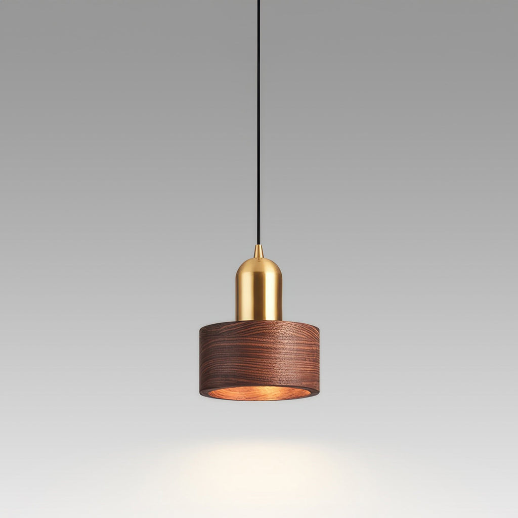 Cylinder Pendant Light, Luxury Solid Walnut and Brass Hanging Lamp for Dining Room, Living Room, Hallway and Kitchen Island