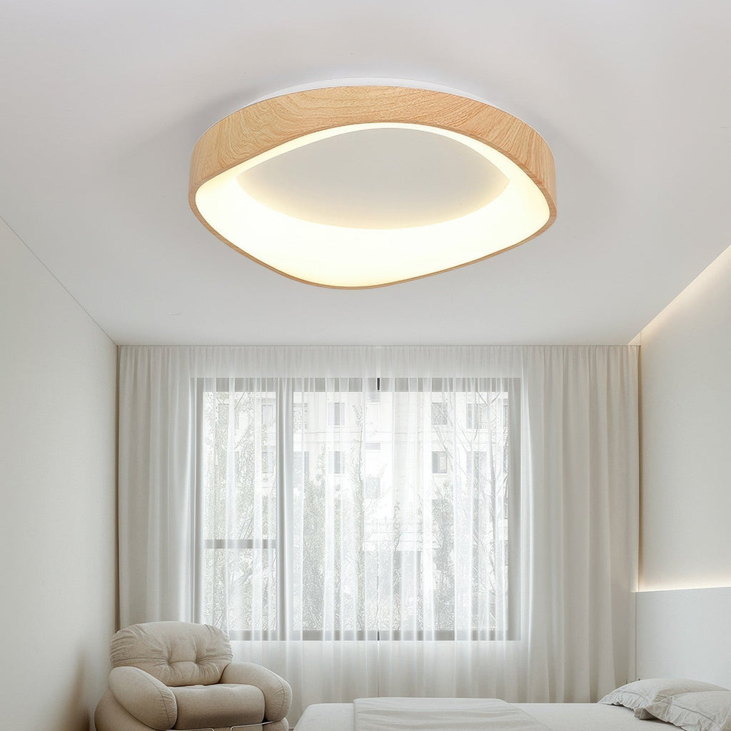 Nordic Artistic Wood Grain Ceiling Light, Scandinavian Solid Wood LED Flush Lamp for Living Room, Bedroom, Hallway and Open Plan Spaces