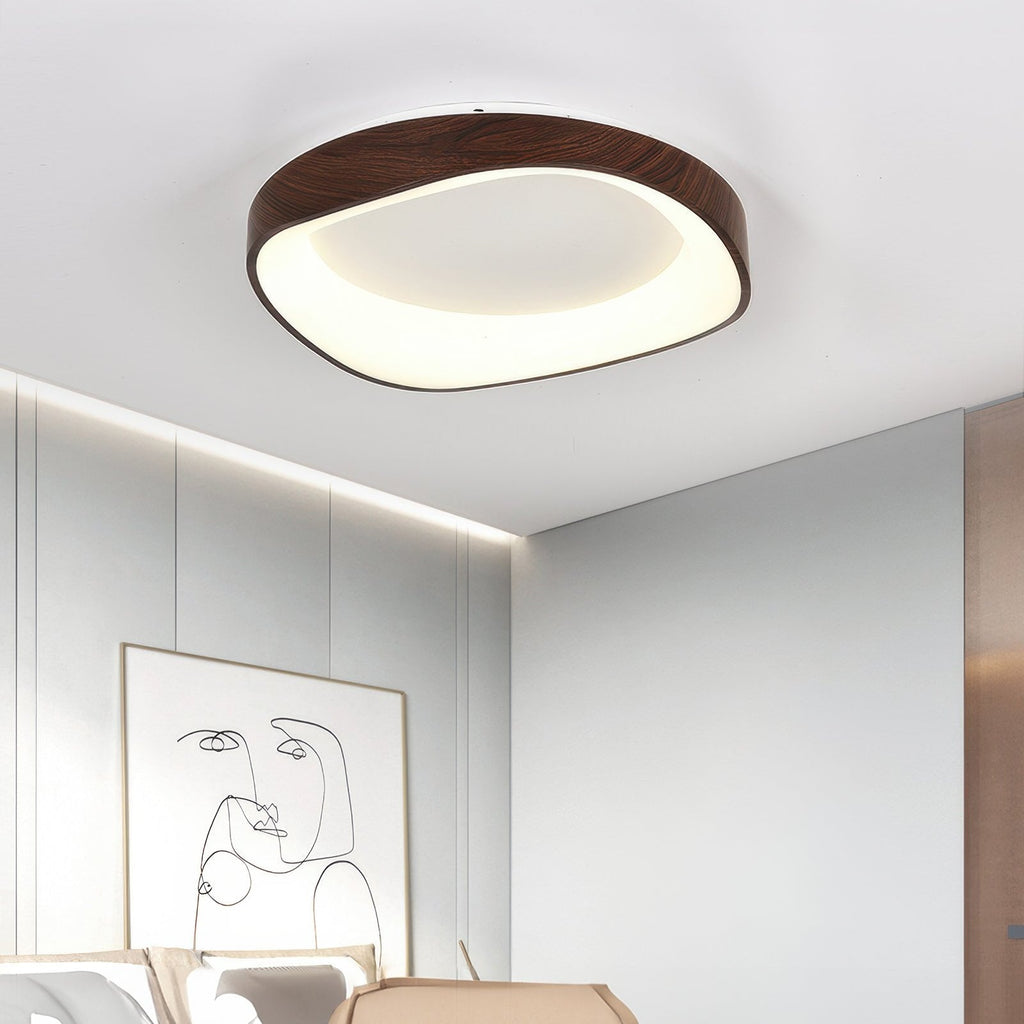 Nordic Artistic Wood Grain Ceiling Light, Scandinavian Solid Wood LED Flush Lamp for Living Room, Bedroom, Hallway and Open Plan Spaces