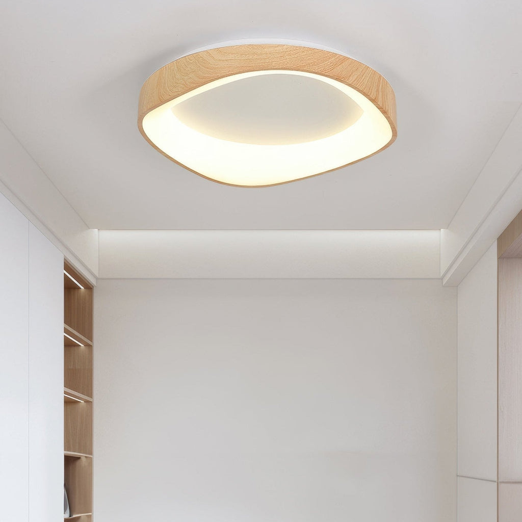 Nordic Artistic Wood Grain Ceiling Light, Scandinavian Solid Wood LED Flush Lamp for Living Room, Bedroom, Hallway and Open Plan Spaces