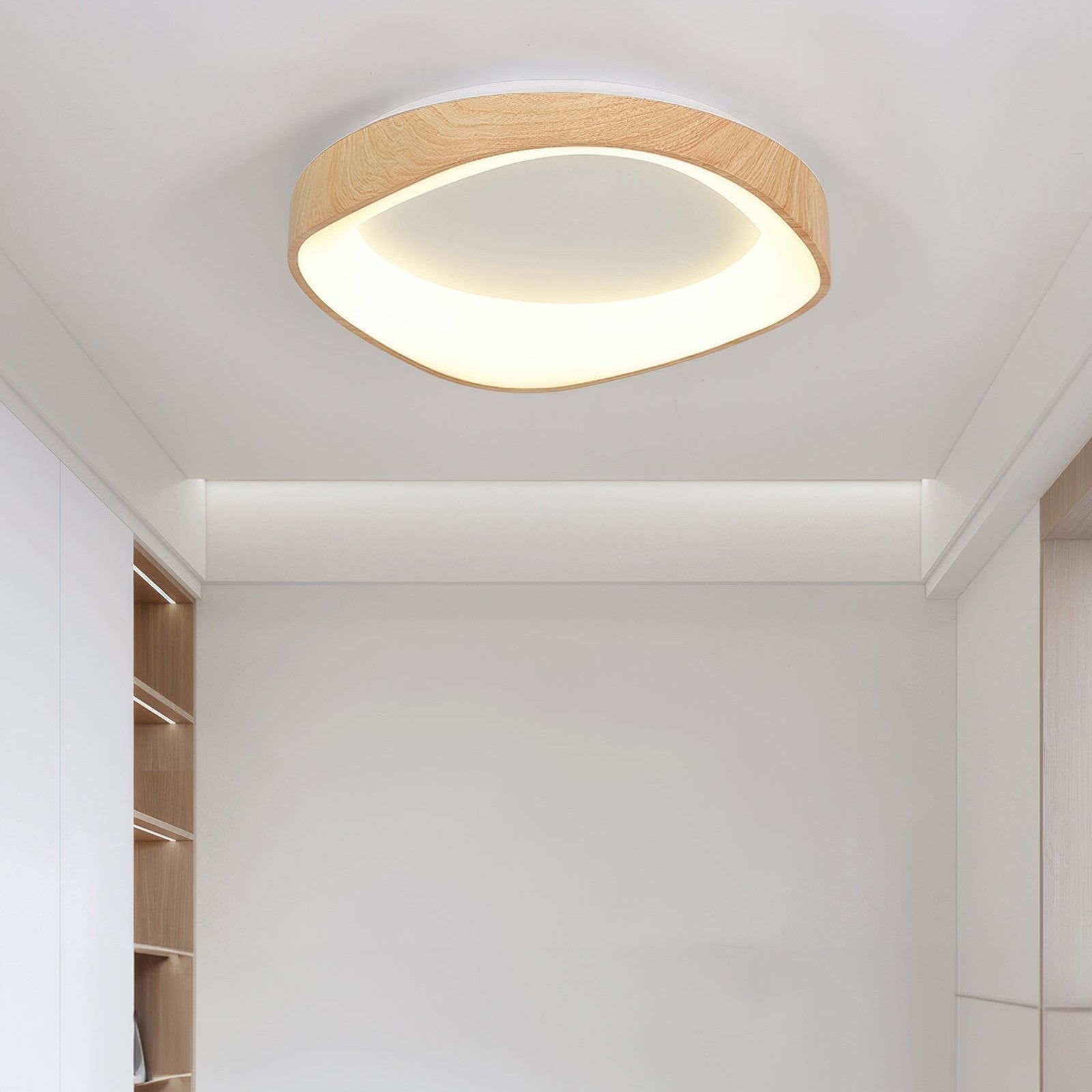 Nordic Artistic Wood Grain Ceiling Light, Scandinavian Solid Wood LED Flush Lamp for Living Room, Bedroom, Hallway and Open Plan Spaces