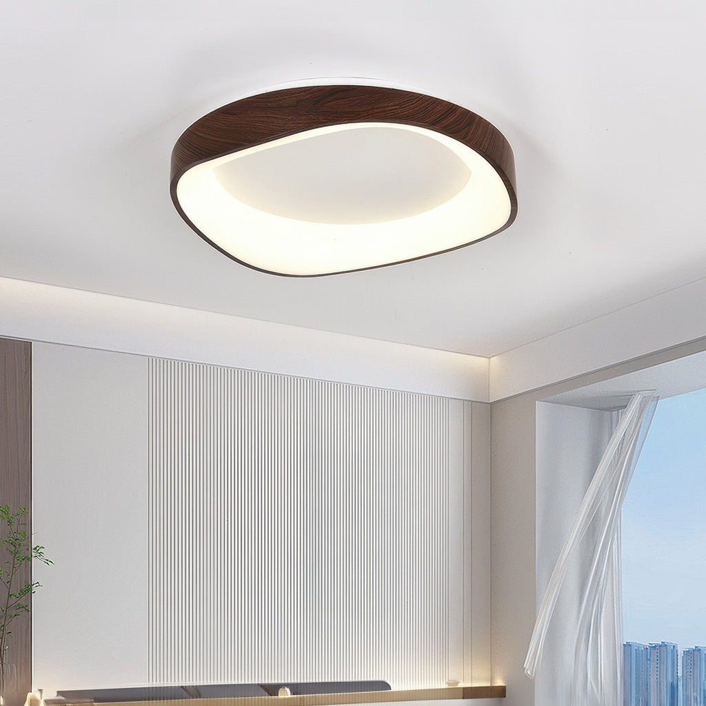 Nordic Artistic Wood Grain Ceiling Light, Scandinavian Solid Wood LED Flush Lamp for Living Room, Bedroom, Hallway and Open Plan Spaces