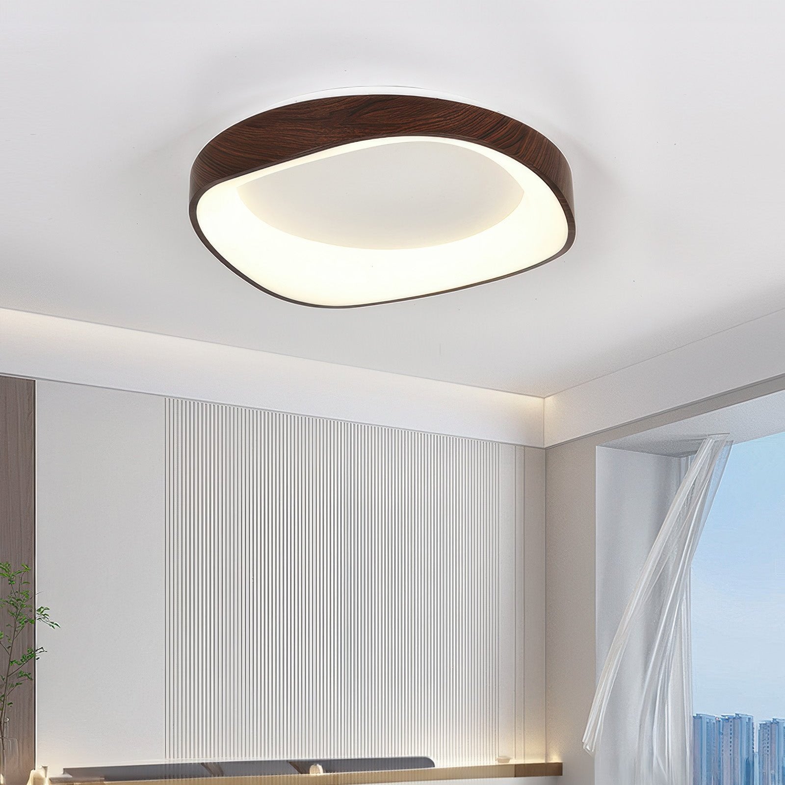 Nordic Artistic Wood Grain Ceiling Light, Scandinavian Solid Wood LED Flush Lamp for Living Room, Bedroom, Hallway and Open Plan Spaces