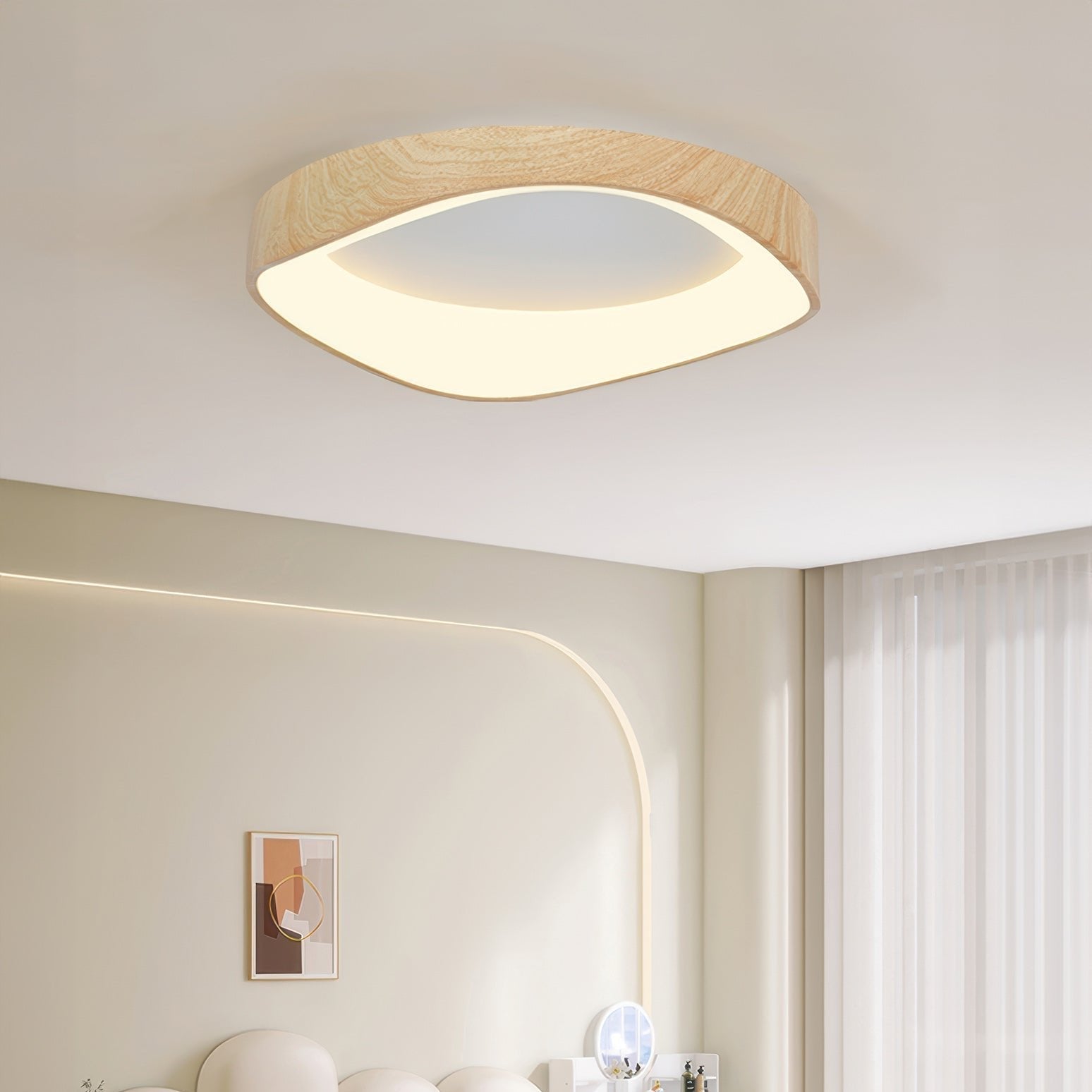 Nordic Artistic Wood Grain Ceiling Light, Scandinavian Solid Wood LED Flush Lamp for Living Room, Bedroom, Hallway and Open Plan Spaces