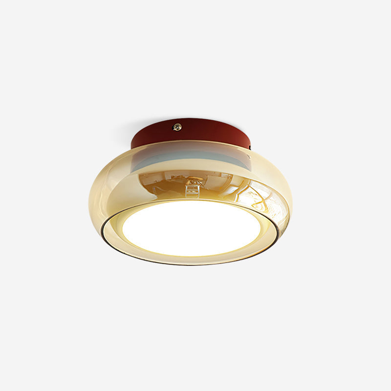 June Retro Glass Flush Mount Ceiling Light, Vintage Ribbed Glass LED Ceiling Lamp for Living Room, Bedroom, Hallway and Kitchen