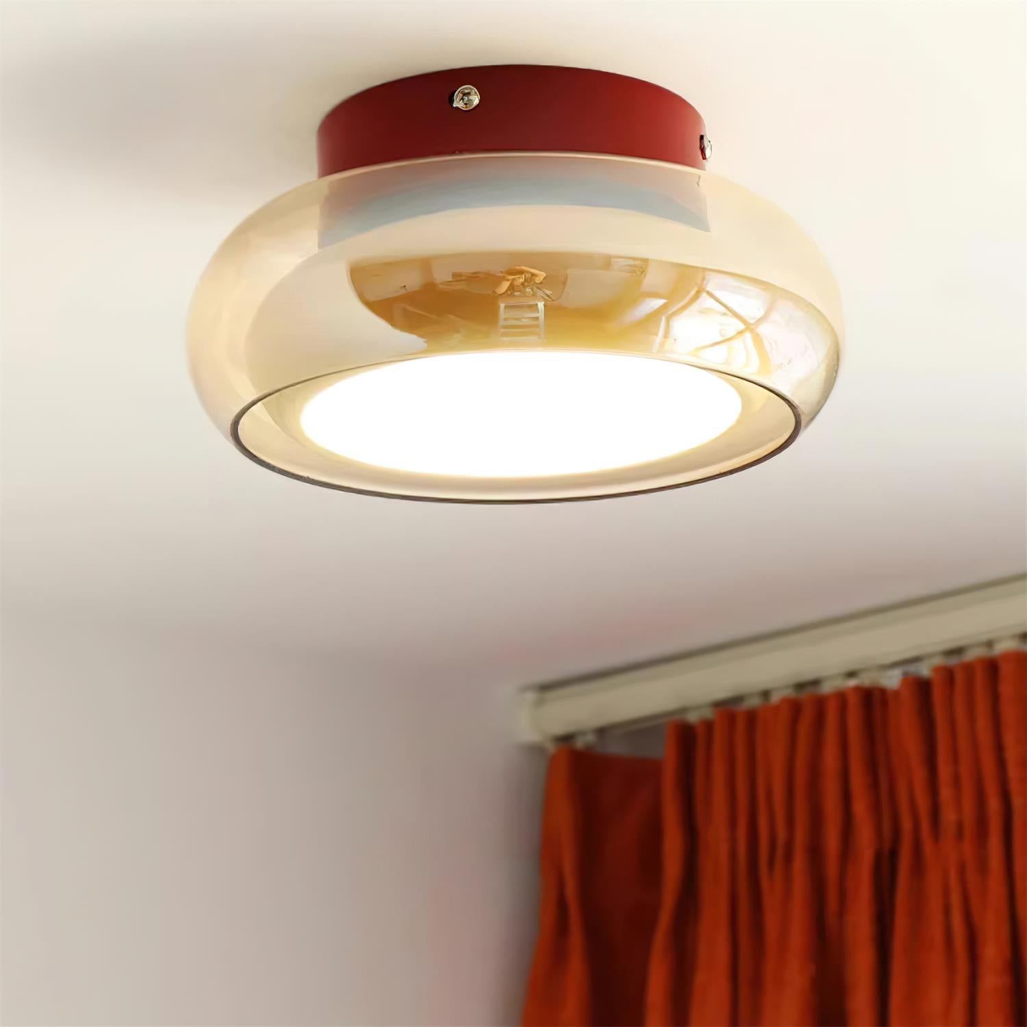 June Retro Glass Flush Mount Ceiling Light, Vintage Ribbed Glass LED Ceiling Lamp for Living Room, Bedroom, Hallway and Kitchen