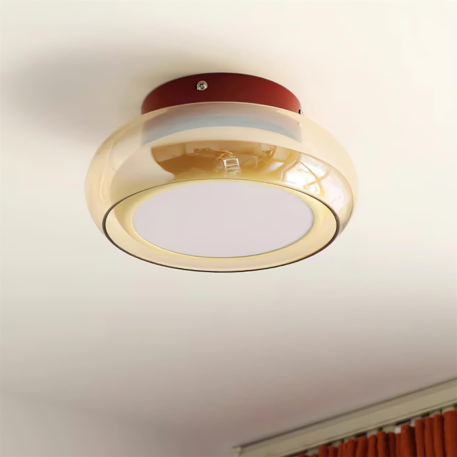 June Retro Glass Flush Mount Ceiling Light, Vintage Ribbed Glass LED Ceiling Lamp for Living Room, Bedroom, Hallway and Kitchen