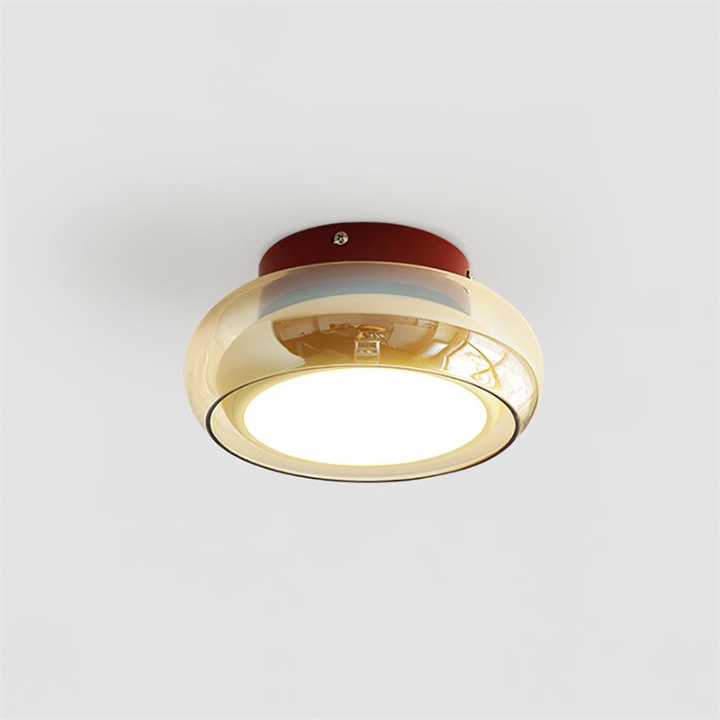 June Retro Glass Flush Mount Ceiling Light, Vintage Ribbed Glass LED Ceiling Lamp for Living Room, Bedroom, Hallway and Kitchen