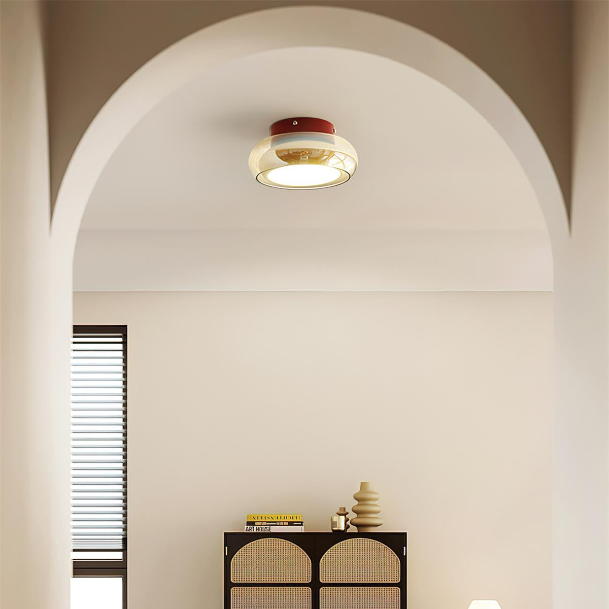 June Retro Glass Flush Mount Ceiling Light, Vintage Ribbed Glass LED Ceiling Lamp for Living Room, Bedroom, Hallway and Kitchen