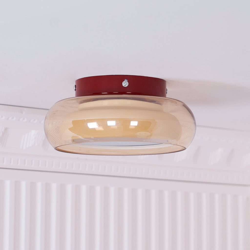 June Retro Glass Flush Mount Ceiling Light, Vintage Ribbed Glass LED Ceiling Lamp for Living Room, Bedroom, Hallway and Kitchen