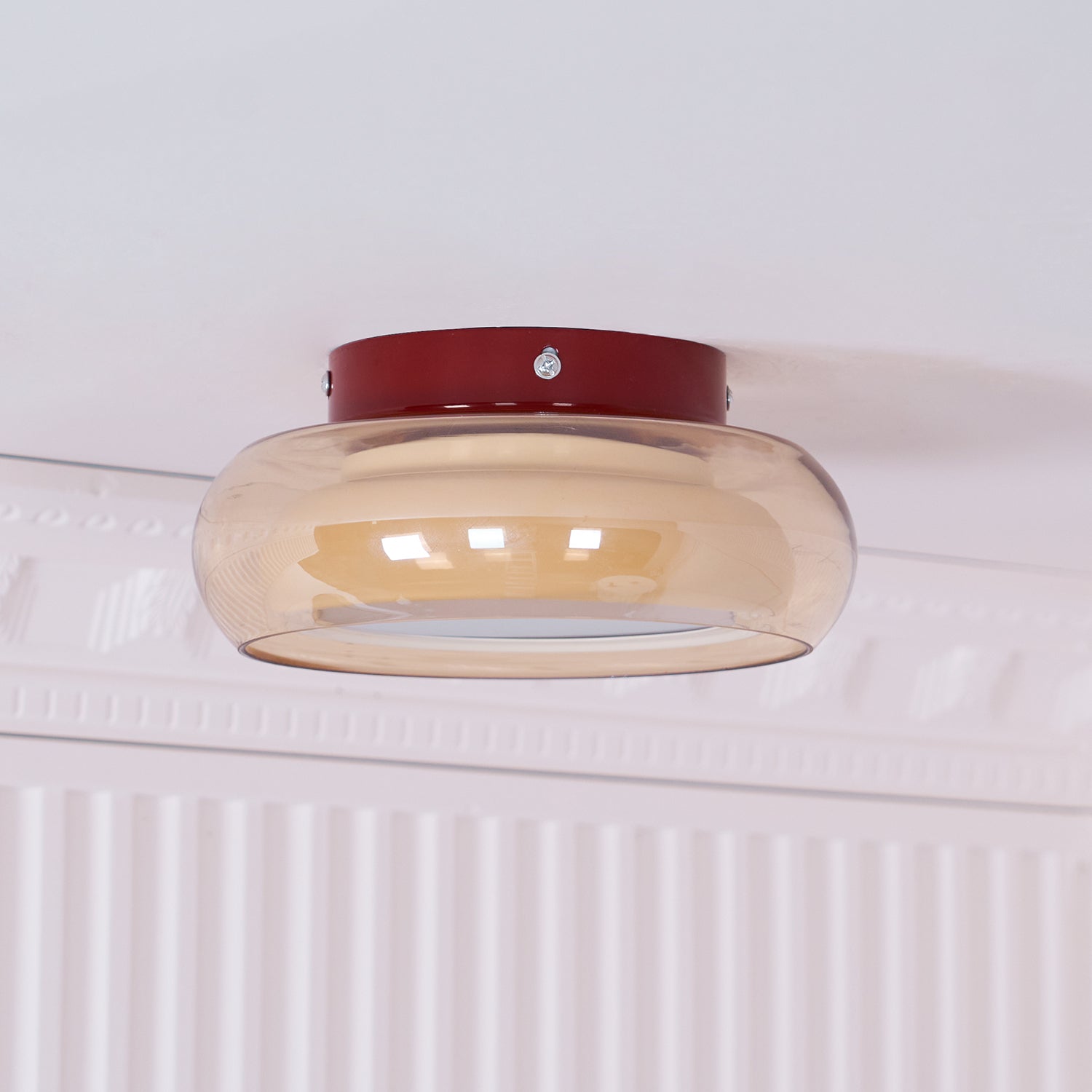 June Retro Glass Flush Mount Ceiling Light, Vintage Ribbed Glass LED Ceiling Lamp for Living Room, Bedroom, Hallway and Kitchen