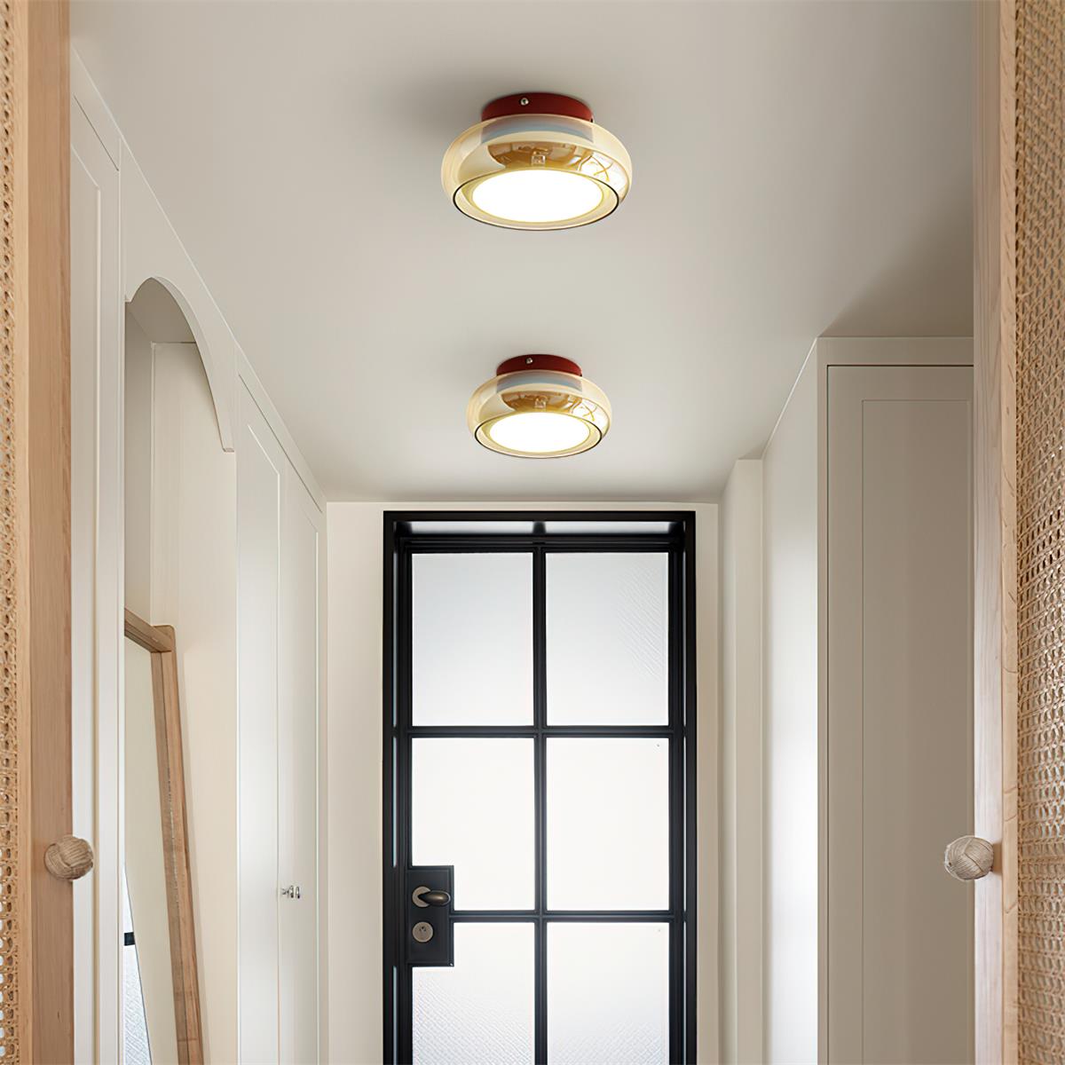 June Retro Glass Flush Mount Ceiling Light, Vintage Ribbed Glass LED Ceiling Lamp for Living Room, Bedroom, Hallway and Kitchen