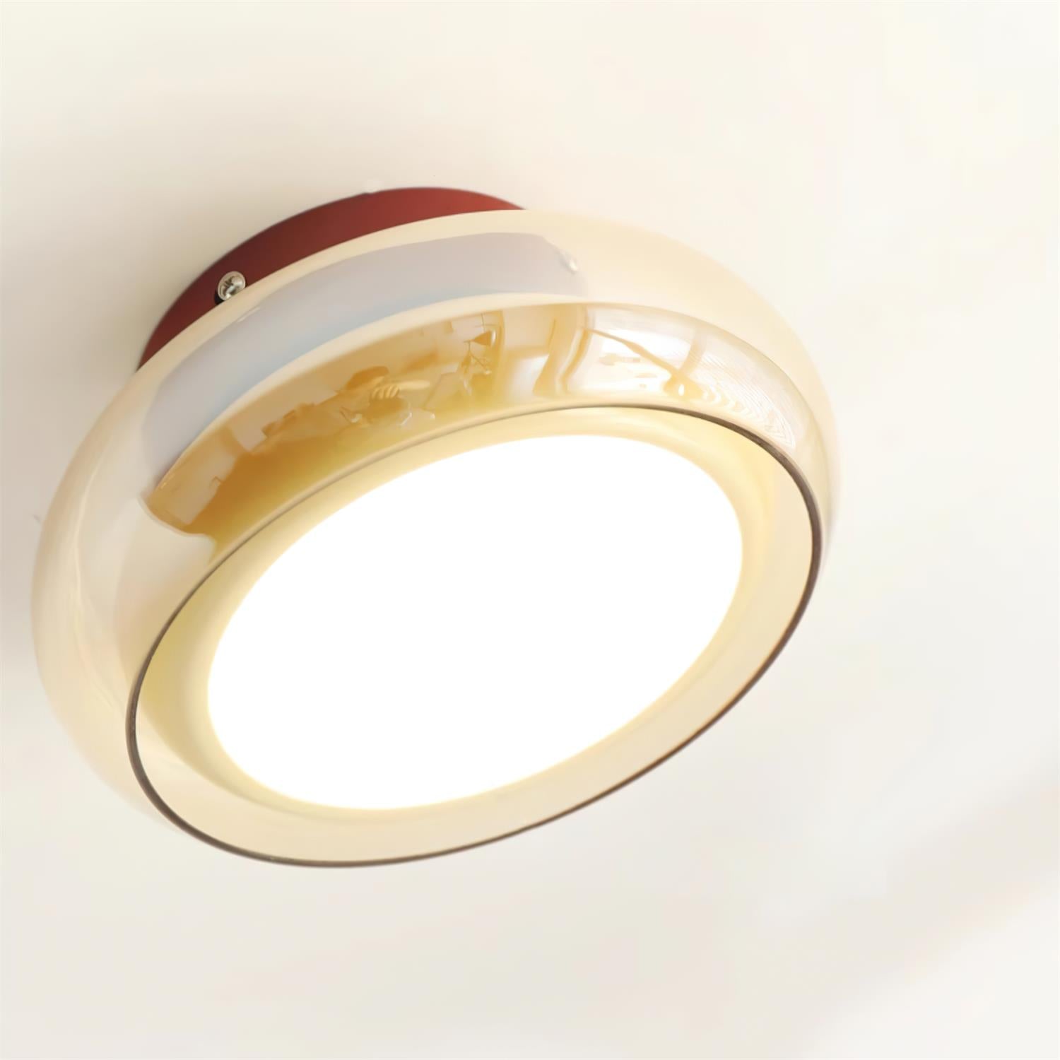 June Retro Glass Flush Mount Ceiling Light, Vintage Ribbed Glass LED Ceiling Lamp for Living Room, Bedroom, Hallway and Kitchen