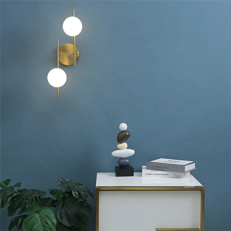 Astra Wall Light, Minimalist Dual Globe Gold Wall Sconce, Balanced Modern Wall Light for Living Room, Bedroom, Hallway and Open Plan