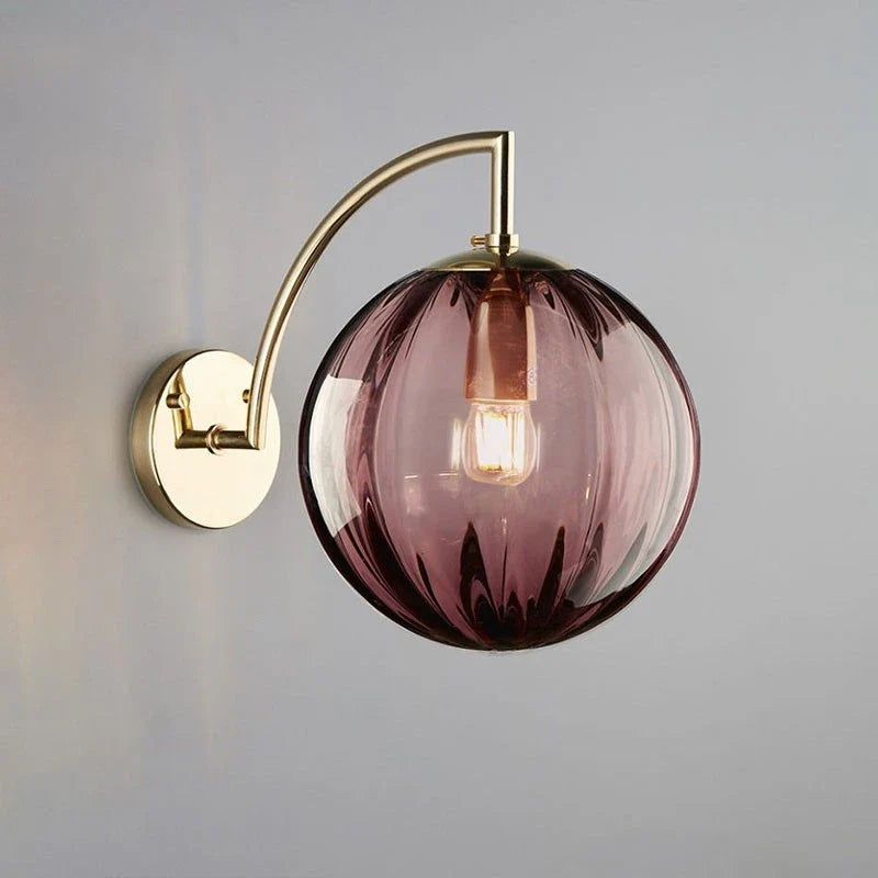 Modern Glass Ball Wall Lamp, Minimalist Tinted Glass and Brass Sconce, Concealed Fitting Wall Light for Living Room, Bedroom and Hallway