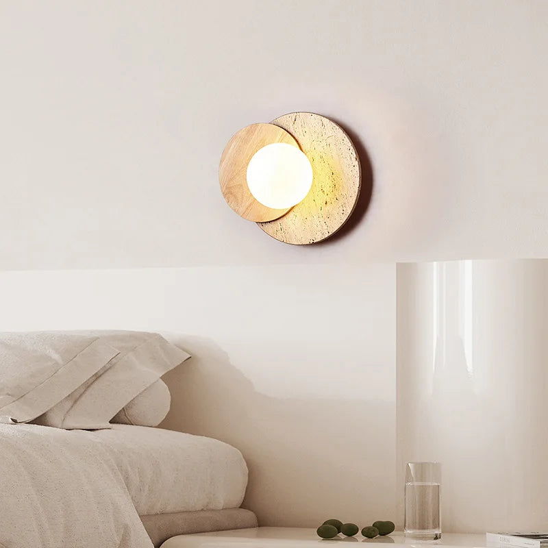 Wabi Sabi Stone Wall Lamp, Minimalist Marble Look Stone Sconce, Textured Modern Wall Light for Hallway, Living Room and Bedroom