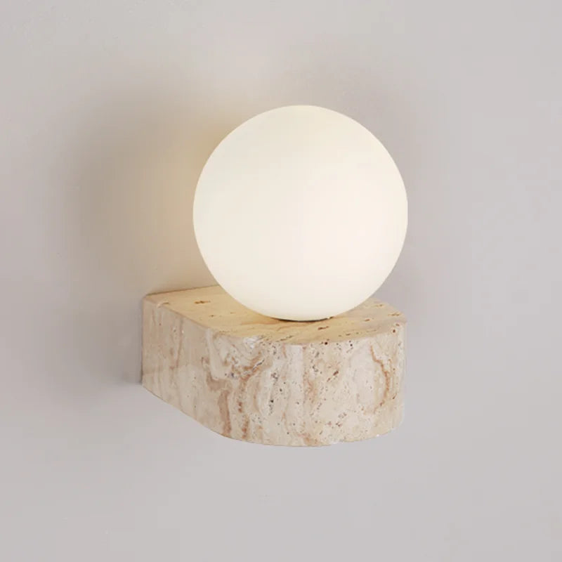 Travertine Stone Wall Lamp, Minimalist Japanese Style Stone LED Sconce, Warm Wall Light for Living Room, Bedroom, Hallway and Stairwell