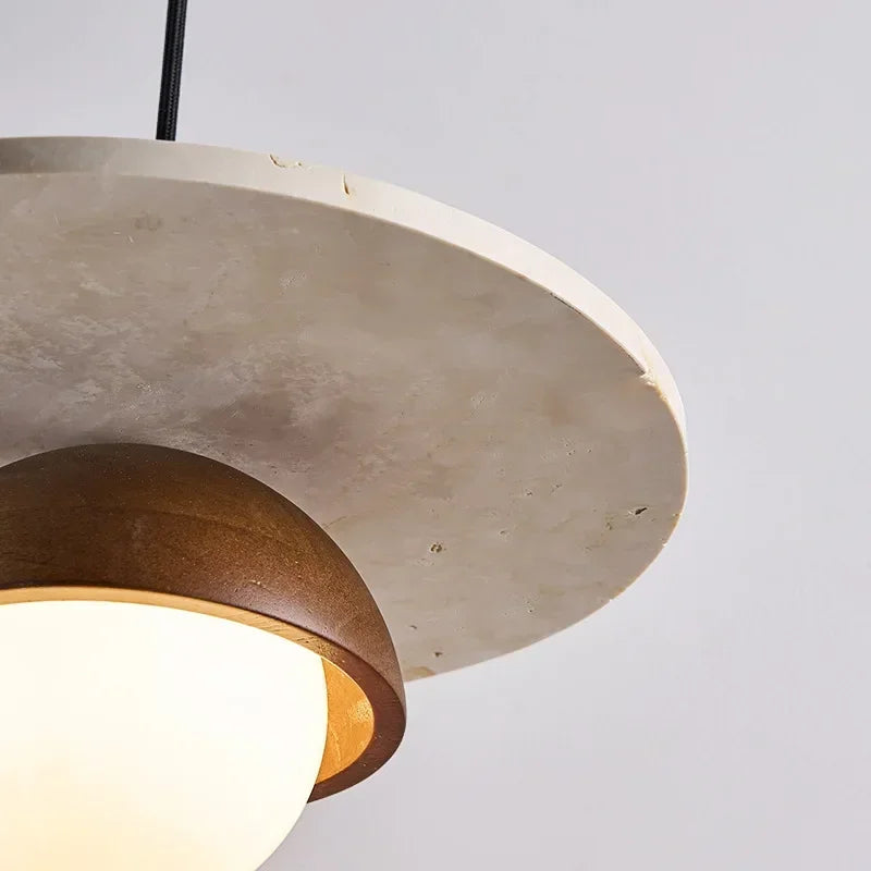 Denmark Pendant Light, Contemporary Solid Walnut and Stone LED Chandelier for Dining Room, Living Room, Bedroom and Kitchen Island