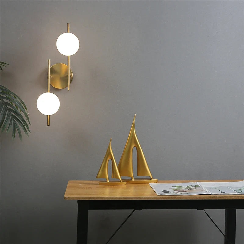 Astra Wall Light, Minimalist Dual Globe Gold Wall Sconce, Balanced Modern Wall Light for Living Room, Bedroom, Hallway and Open Plan