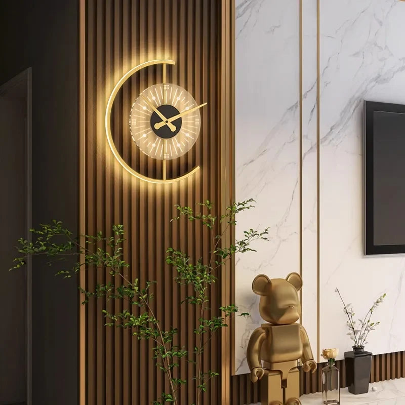 Lunaris Wall Lamp Clock, Minimalist LED Wall Sconce and Silent Wall Clock for Living Room, Bedroom, Hallway and Home Office