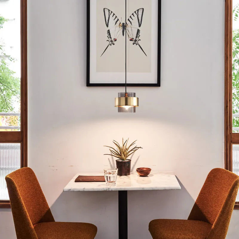Nordic Glass Pendant Light, Scandinavian Blown Glass and Brushed Metal Hanging Lamp for Dining Room, Living Room and Bedroom