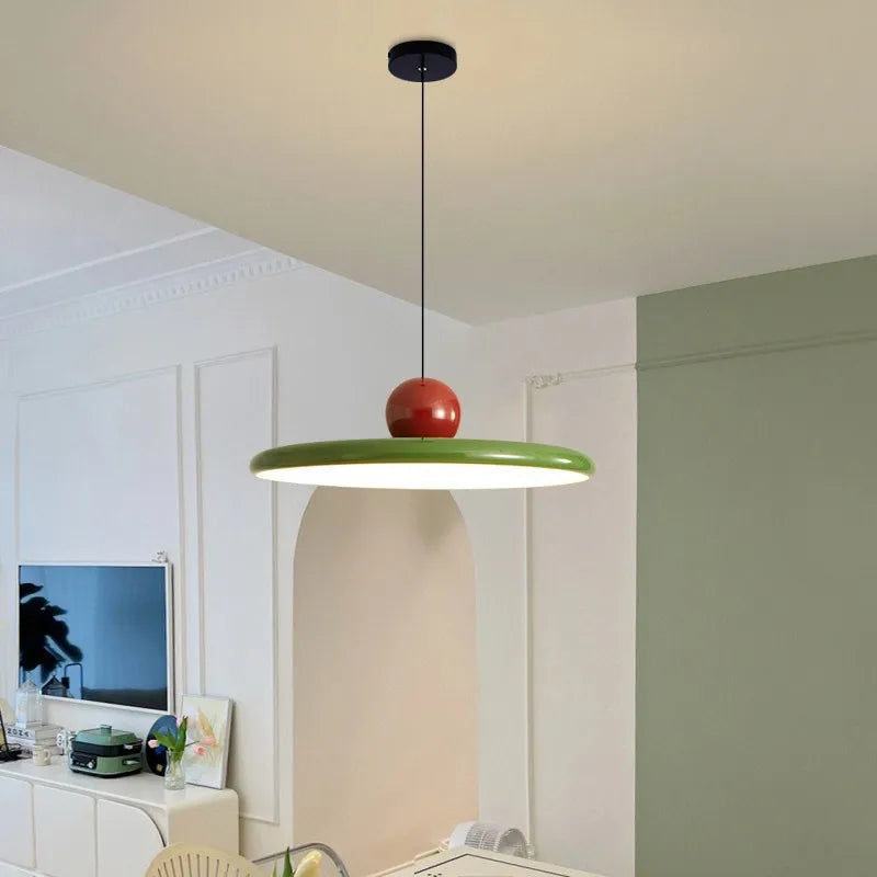 Nordic Flying Saucer Pendant Light, Scandinavian Cream LED Ceiling Lamp, Wide Disc Hanging Light for Dining Room, Living Room and Bedroom